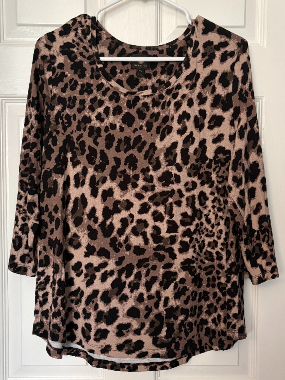 JM Collection Super Soft Stretchy Leopard Blouse Shirt Business Comfy Sz P/XL